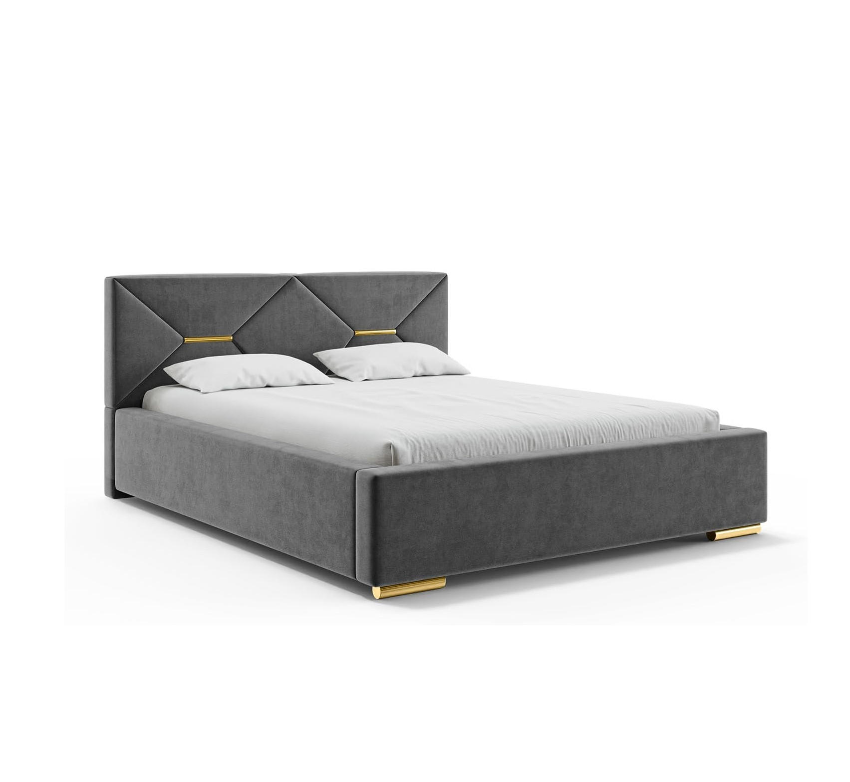 BETT LIZZY - Dunkelgrau/Goldfarben, Holzwerkstoff (120/200cm) - Meblini