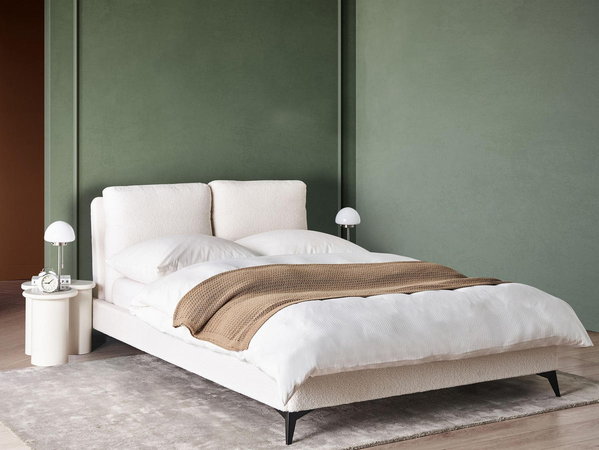 POLSTERBETT mit Lattenrost 140x200 cm Weiß Melle - Creme, Textil (140/200cm) - Beliani