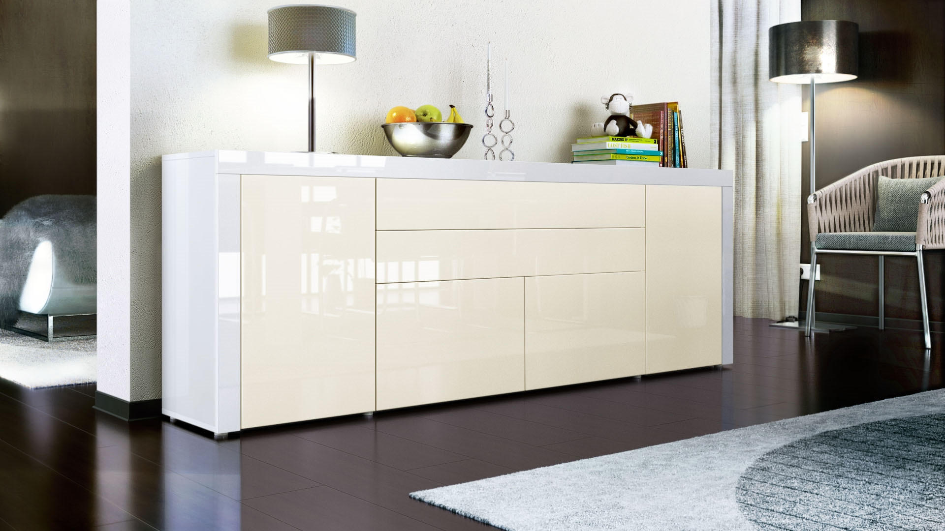 SIDEBOARD La Paz Creme Hochglanz / Weiß Hochglanz - Creme, Holzwerkstoff (200/72/35cm) - Vladon