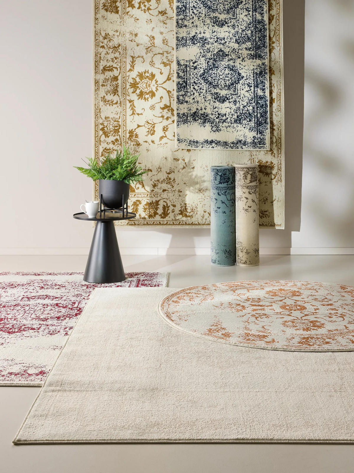 VINTAGE-TEPPICH Suki 140/200 cm - Creme/Mintgrün, Kunststoff (140/200cm) - benuta