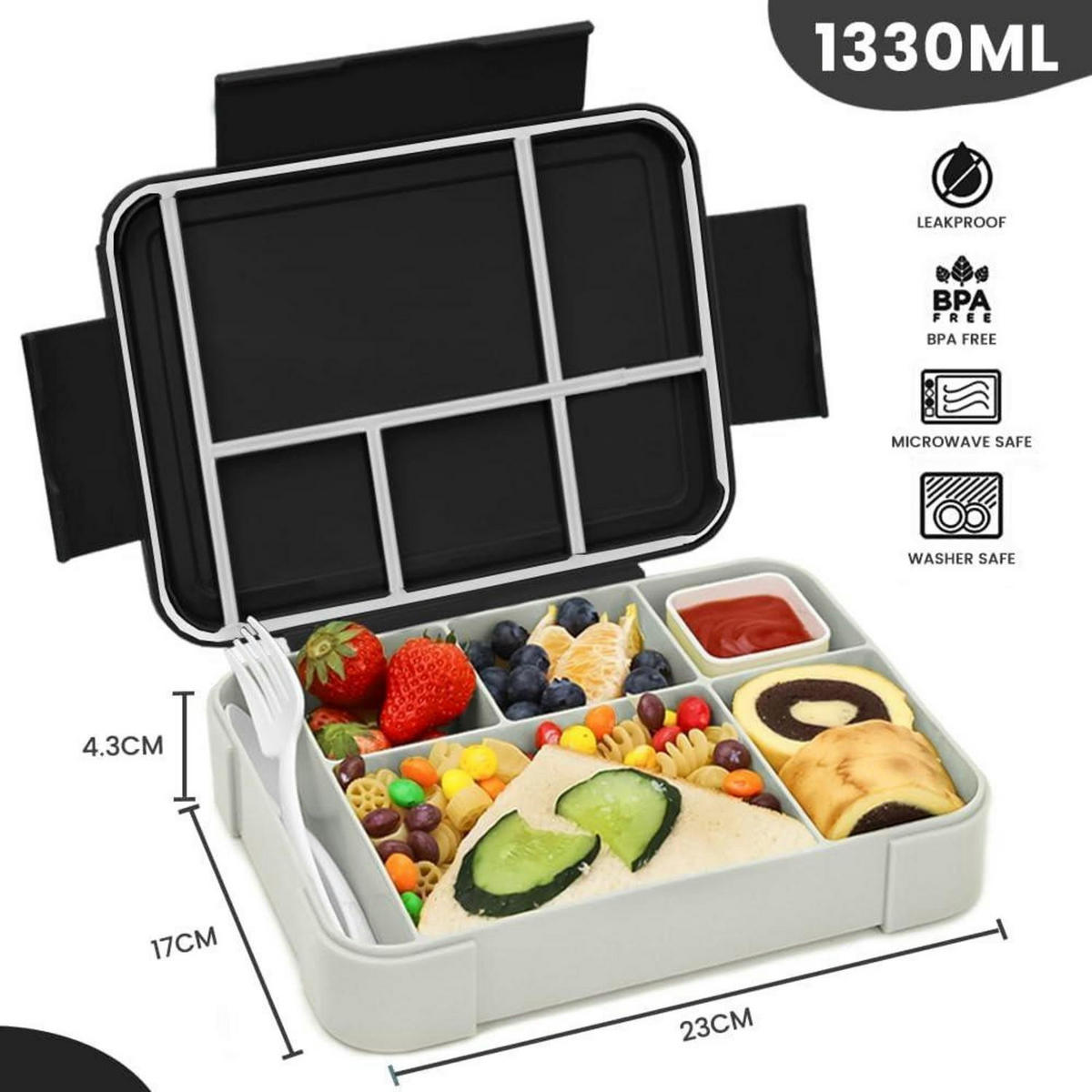 BROTDOSE 2-teiliges Set mit 6 Fächern und Besteck - Multicolor, Kunststoff (17/4.3/23cm)
