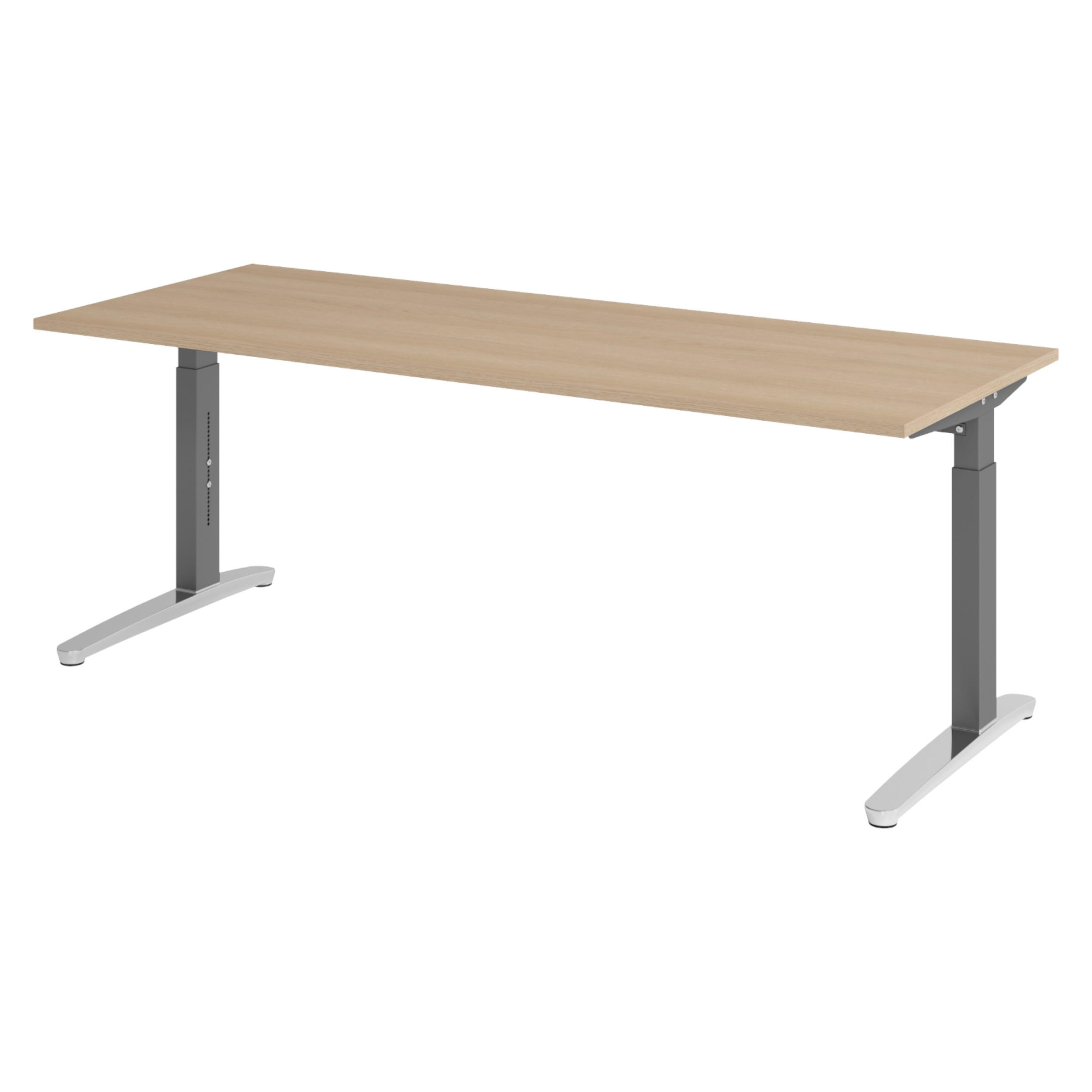 SCHREIBTISCH Serie-XB 80/200/74 cm in Eichefarben/Graphitfarben/Alu poliert - Eichefarben/Silberfarben, Holzwerkstoff (80/200/74cm) - bümö