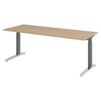 SCHREIBTISCH Serie-XB 80/200/74 cm in Eichefarben/Graphitfarben/Alu poliert - Eichefarben/Silberfarben, Holzwerkstoff (80/200/74cm) - bümö