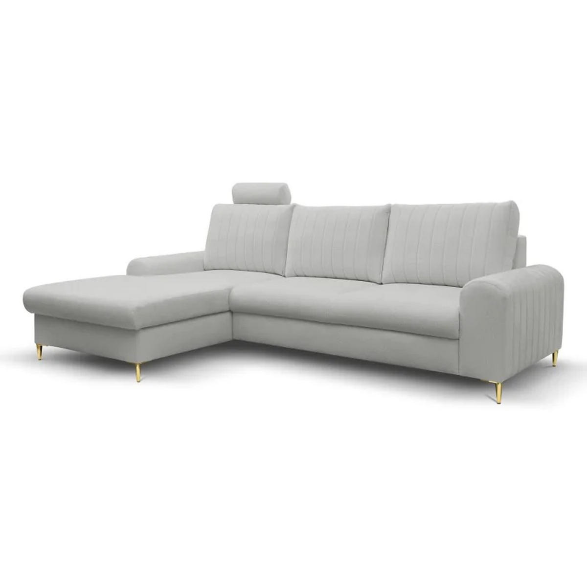 ECKSOFA MANGO, Eckcouch in L-Form mit Schlaffunktion und Bettkasten, Farbe: Grau, Velourstoff, Ottomane Links - Grau, Textil (251/164cm) - Sepro Meble
