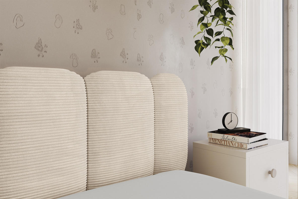 EINZELLBETT Jugendbett mit Bettkasten und Matratze H3/H4, Links - AVRY 80x200 Beige - Creme, Holzwerkstoff/Textil (80/200cm) - ALTDECOR