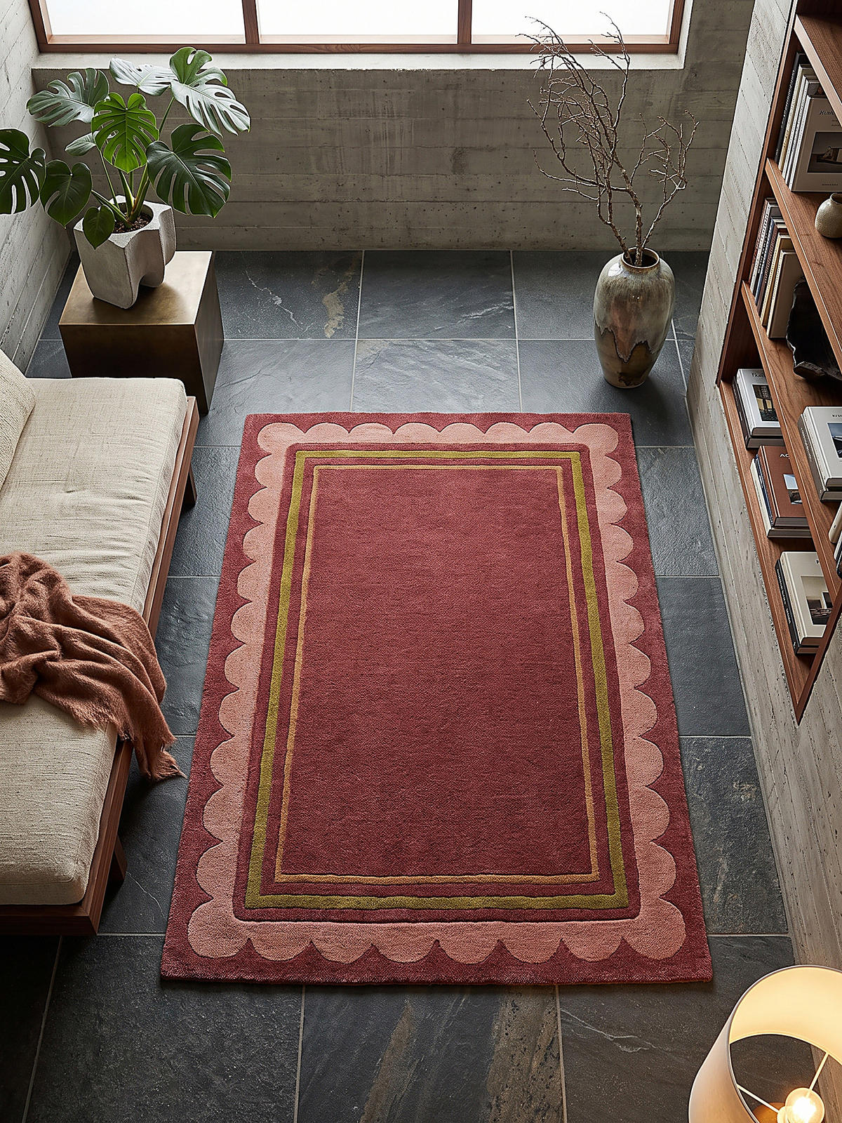 WOLLTEPPICH handgetuftet WENSUM, Scallop-Bordüre, Beerenrot, 120 x 170 cm - Rot, Textil (120/170cm) - KADIMA DESIGN