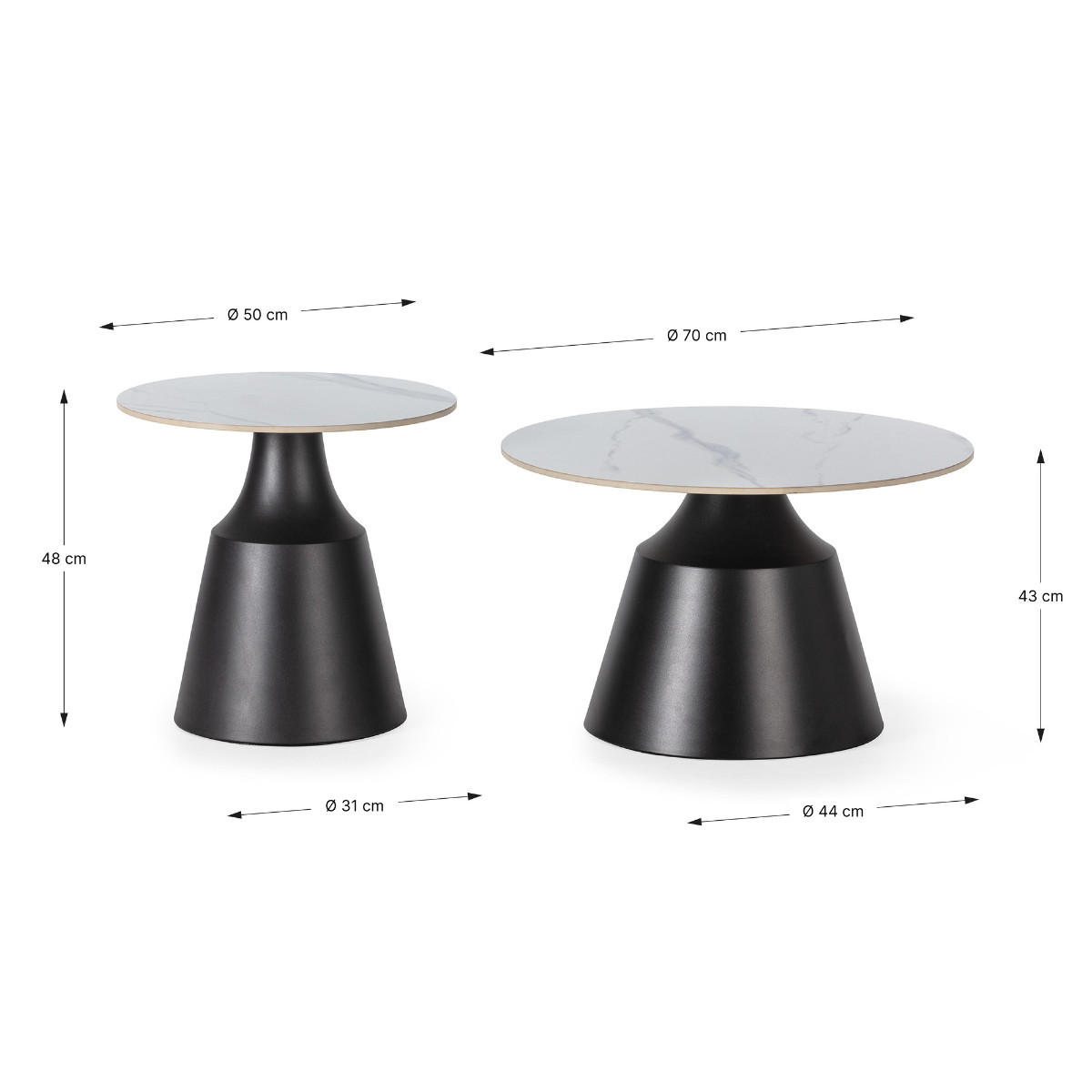 COUCHTISCHEN (Set aus 2) in hochglanz-weiß - riley 70/70/42,5 cm - Schwarz, Stein (70/70/42.5cm) - Calicosy