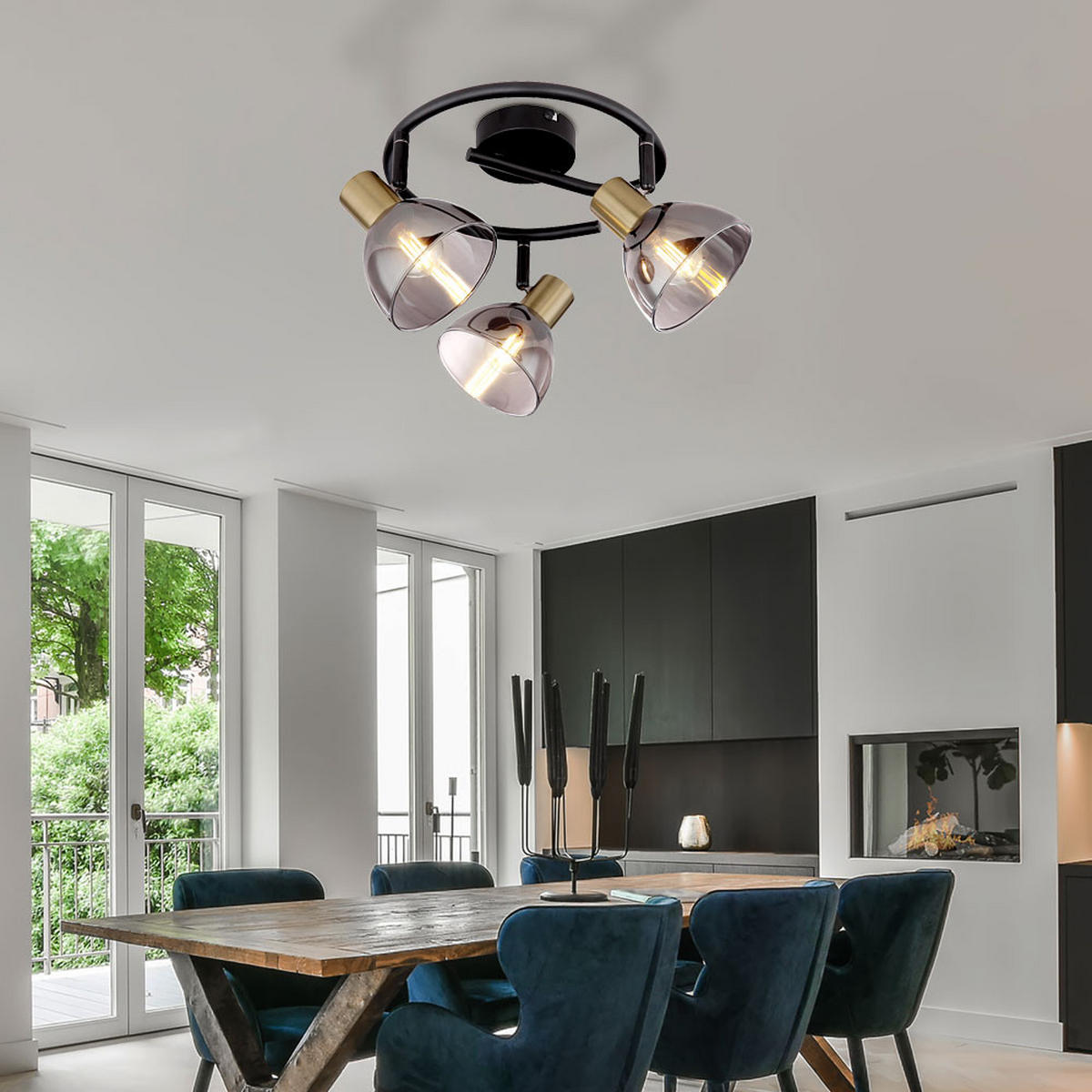 LED DECKENLEUCHTE Metall Schwarz matt mit Glas - Schwarz, Glas (25/25/17.5cm) - Globo Lighting