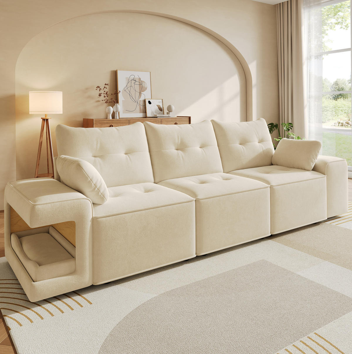 3-SITZER-SOFA 229,5/78/84 cm beige aus Samt mit Stauraum - Beige, Textil (78/84/229.5cm) - OKWISH