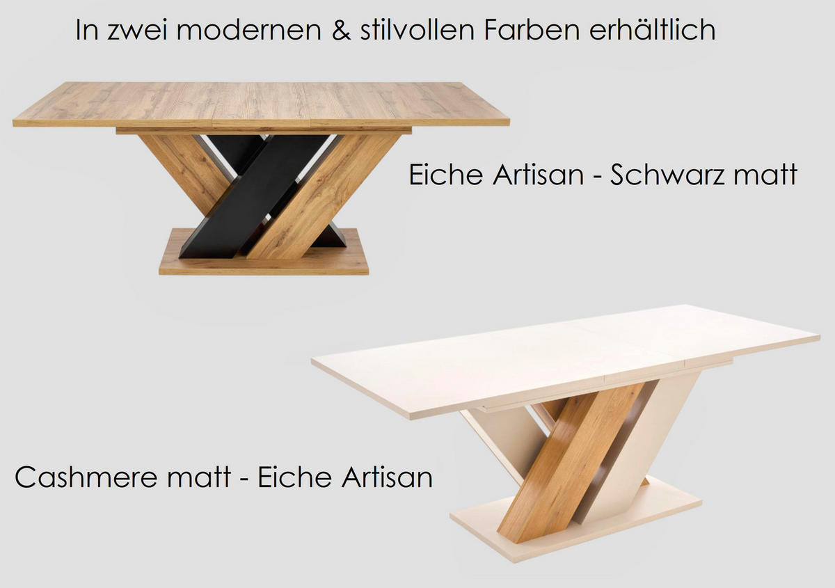 ESSTISCH rechteckig Eiche Artisan Schwarz ausziehbar - Schwarz/Eiche Artisan, Holzwerkstoff (90/160/76cm) - designimpex