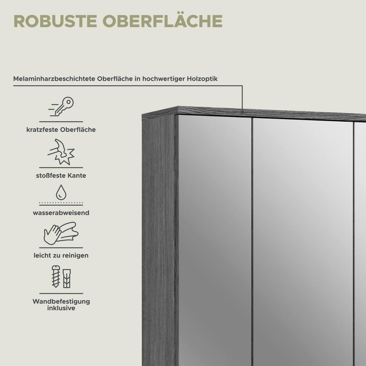 SPIEGELSCHRANK Blake Bad in Rauchsilber Nachbildung und Spiegelglas B/H/T: 60x77x21 cm - Silberfarben, Holz (60/77/21cm)