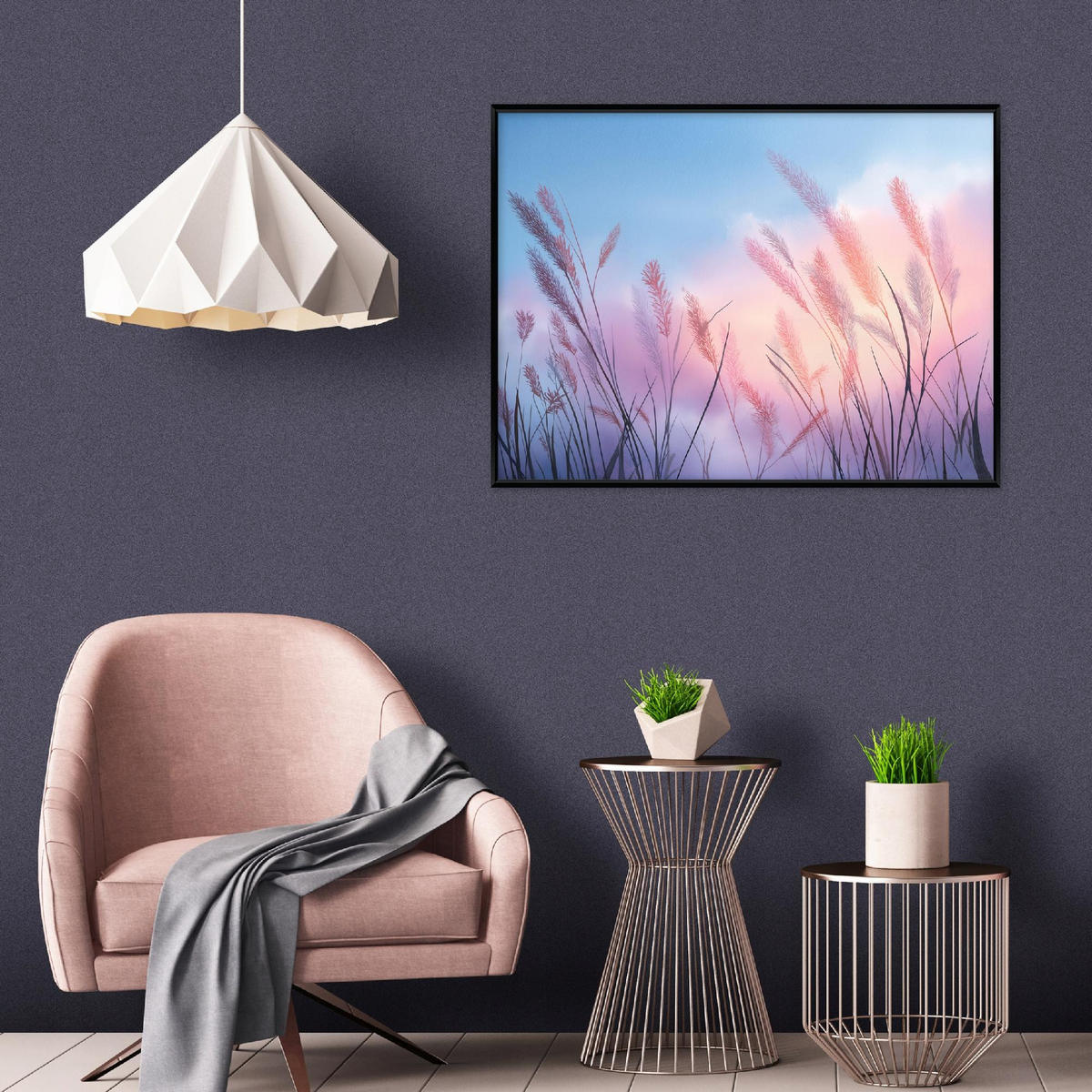 BILDER mit Rahmen Pampasgras Natur Rosa 120x80 cm - Multicolor, Holzwerkstoff (120/80cm) - Wallarena
