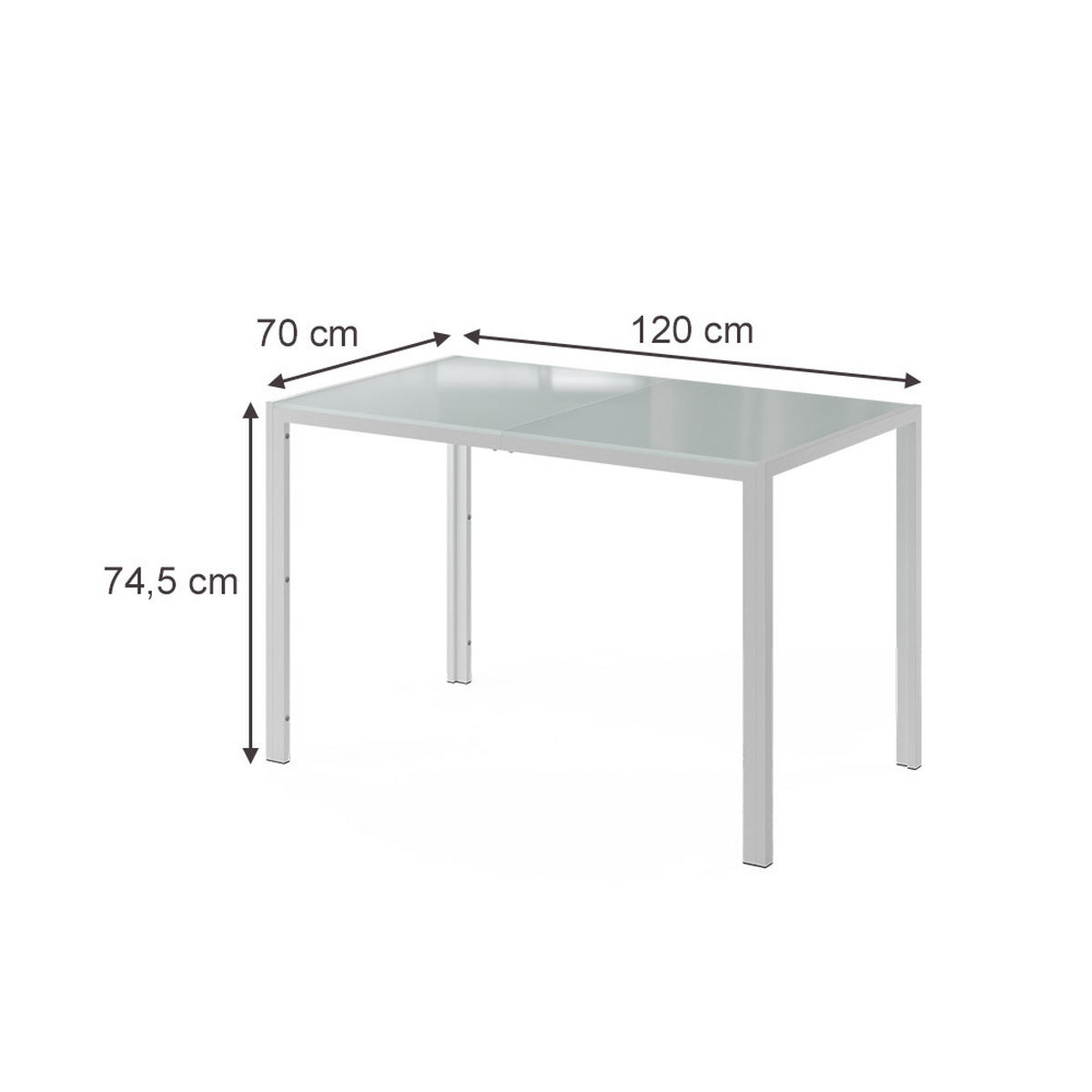 ESSTISCH Grand, Weiß/Weiß, 120 x 70 cm - Weiß, Glas (70/120/74.5cm) - Vicco