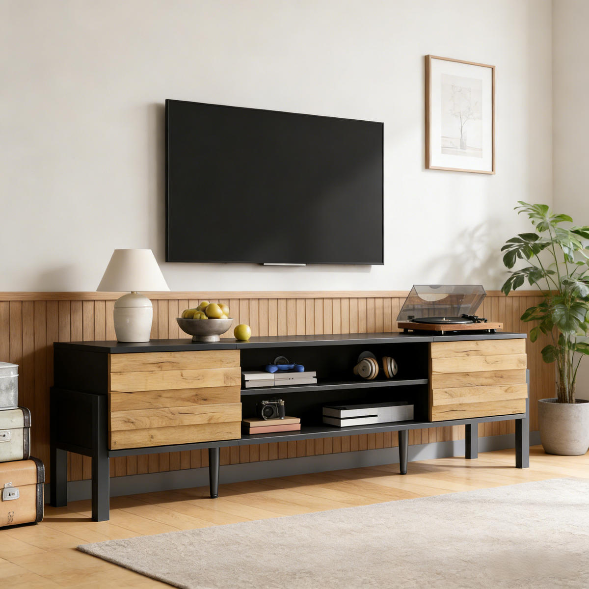 TV-LOWBOARD Balance Schwarz 175/39.5/53 cm - Schwarz, Holzwerkstoff (175/53/39.5cm) - PANGIVO