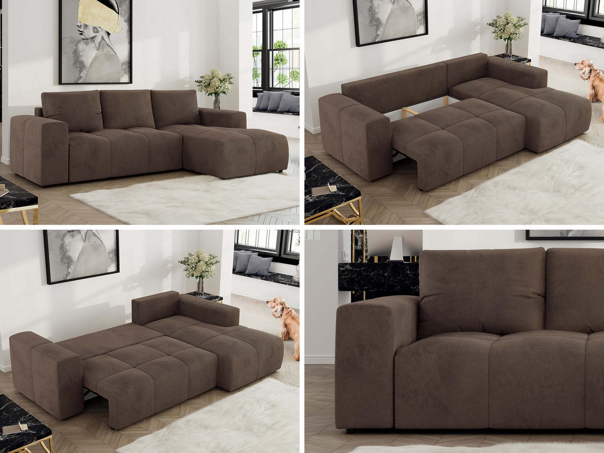ECKSOFA MONIVA Braun Velvet - Rechts - Schwarz/Braun, Textil (266/164cm) - MKS