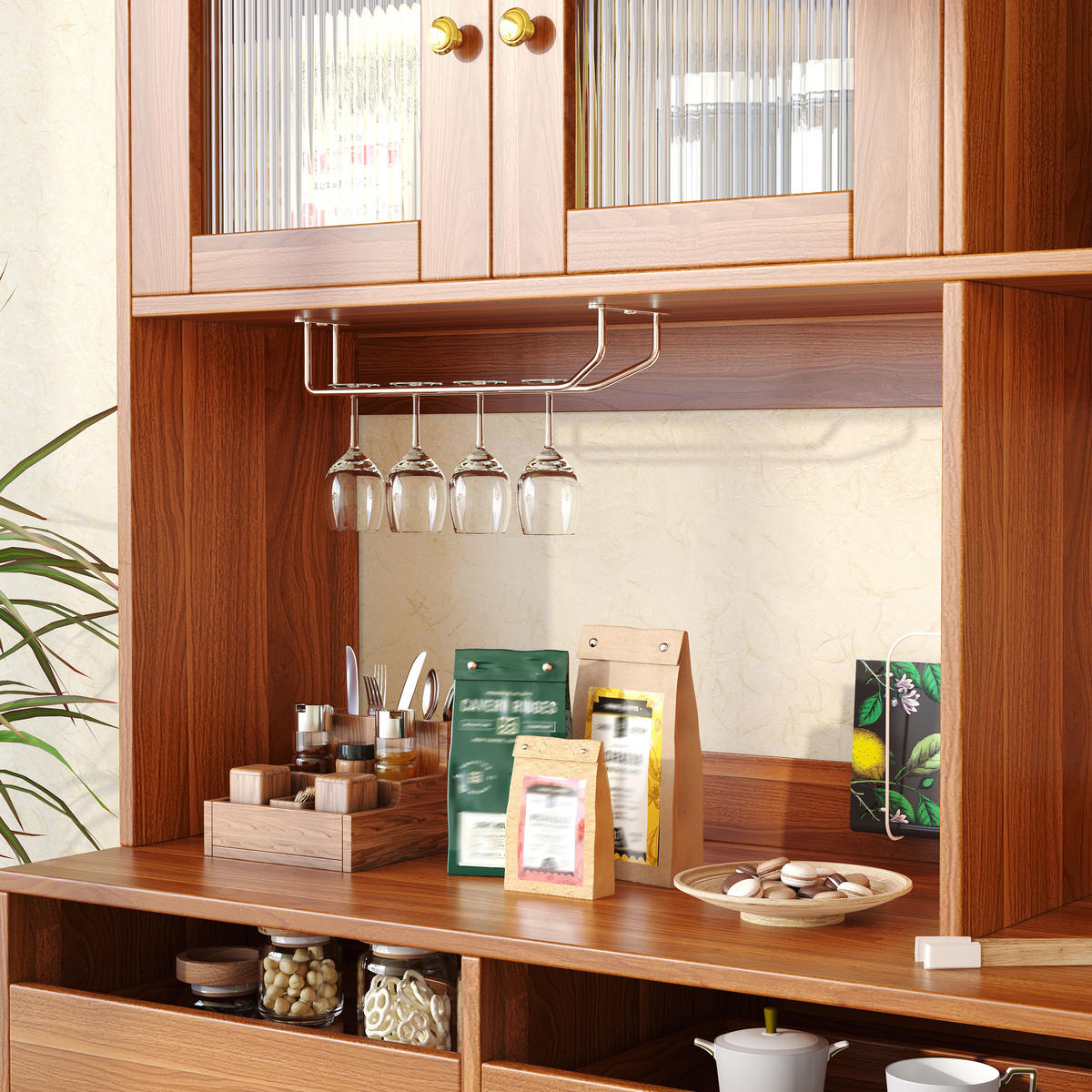 BUFFETSCHRANK Kombi Walnussbaumfarben 145/39/171 cm - Walnussfarben, Holz (145/171/39cm) - PANGIVO