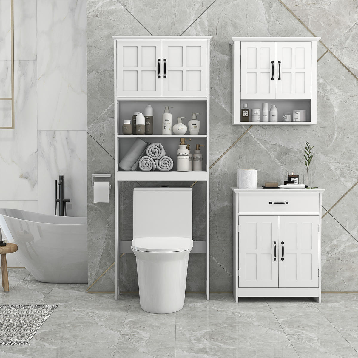 BADEZIMMERREGAL DE-15893 mit Doppeltür & verstellbarem Einlegeboden Weiß - Weiß, Holzwerkstoff (23/178/66cm) - ComfortXL