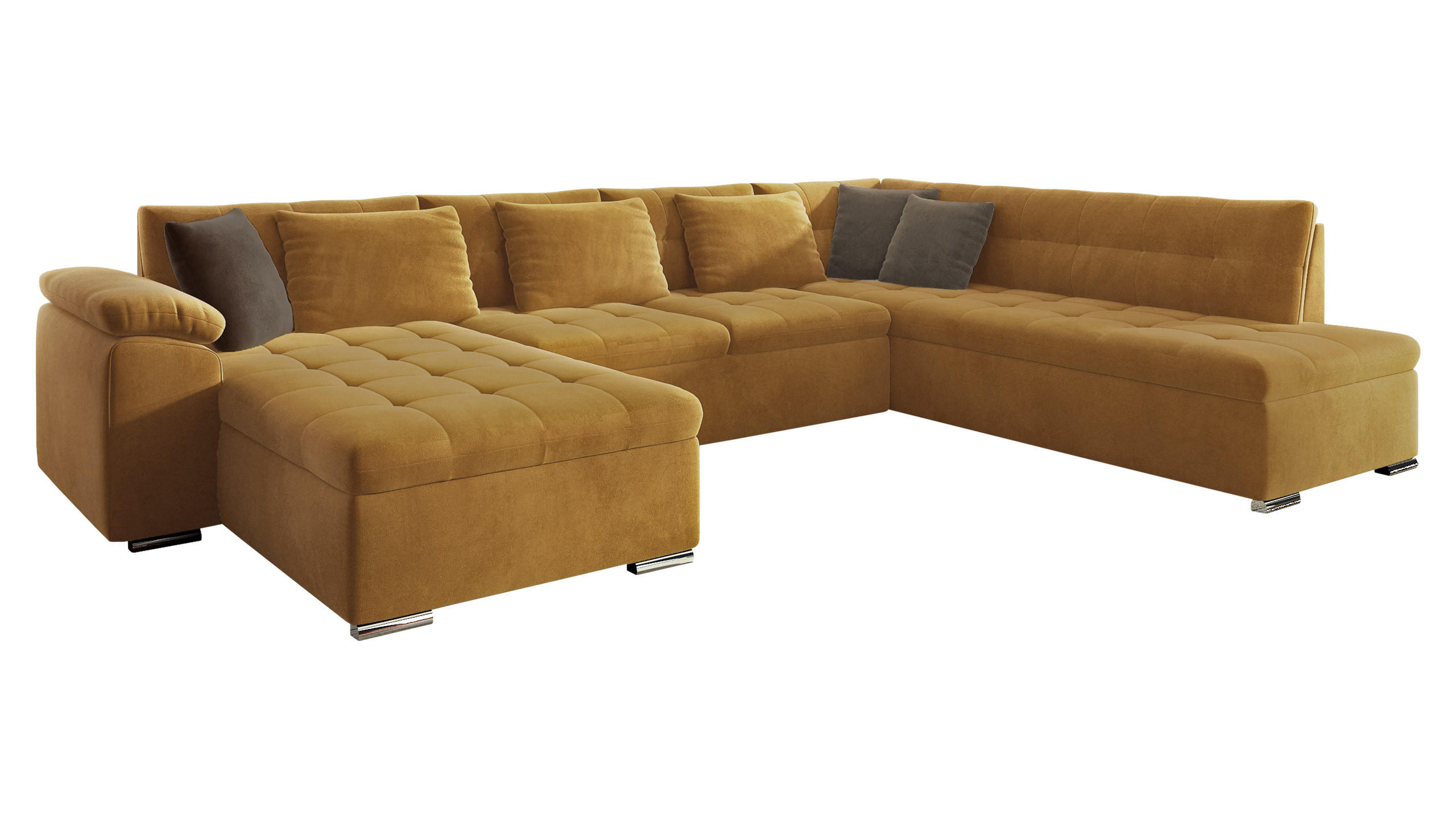 WOHNLANDSCHAFT Niko Bis, Seite: Links - Gelb, Holz/Textil (348/76/205cm) - MIRJAN24