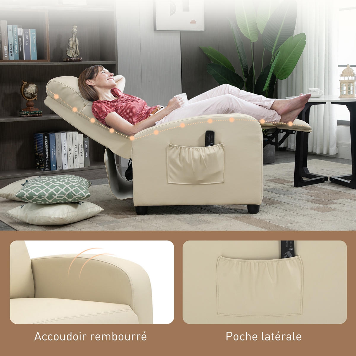 MASSAGESESSEL DE-15357 8 Massagemodi mit elektrischer Neigung Creme - Creme, Leder (88/98/68cm) - ComfortXL