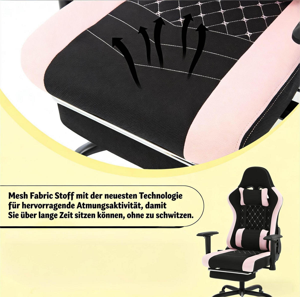 BÜROSTUHL mit Massagefunktion höhenverstellbar Mesh-Stoff Metall Black/Pink - Schwarz, Metall (70/127/70cm) - Meubliv