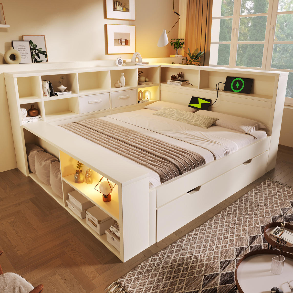 STAURAUMBETT 140/200 cm DE-32530 mit Ausziehbett Weiß - Weiß, Holz (140/200cm) - ComfortXL