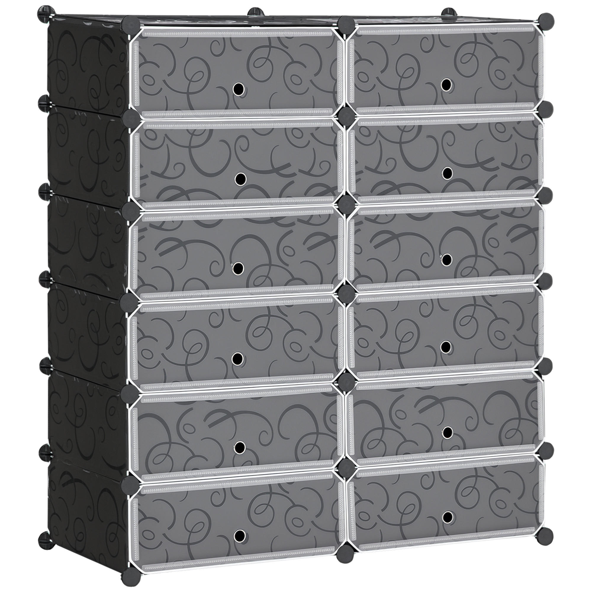 SCHUHSCHRANK DE-15500 94/37/108 cm, 12 Würfel, 24 Paar - Schwarz, Kunststoff (94/108/37cm) - ComfortXL
