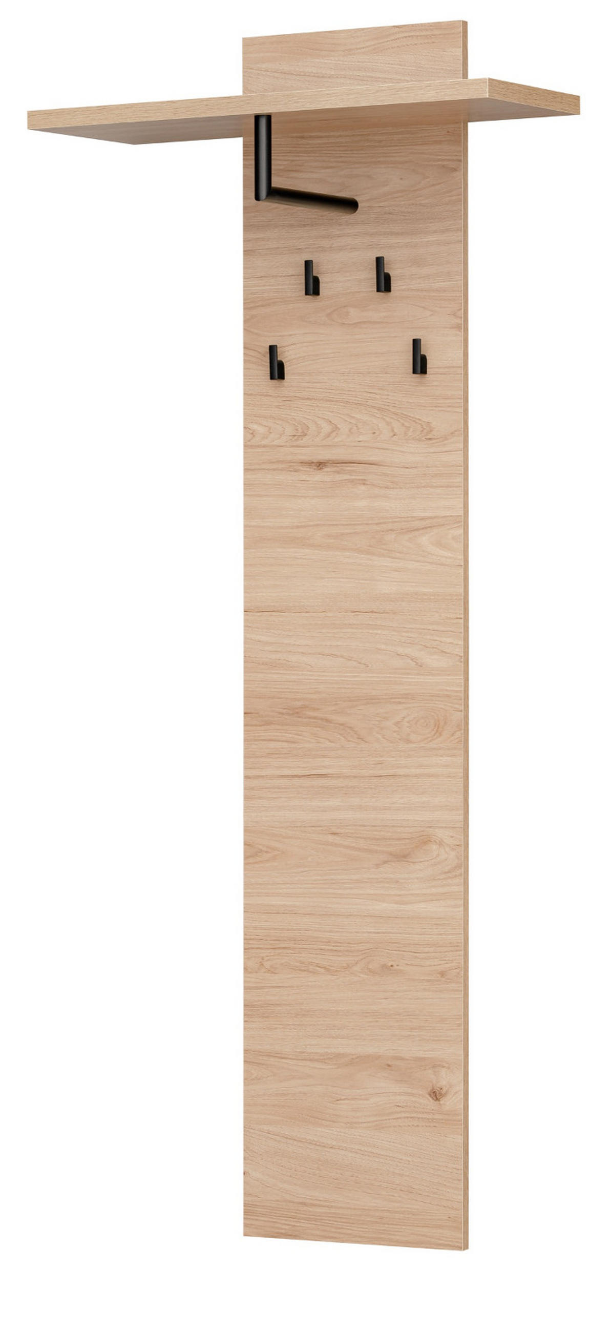 GARDEROBE Set 3-teilig Eiche Jackson, schwarz 140 cm, Garderobenkombination mit 3D-Lamellen - Eichefarben/Schwarz, Holzwerkstoff/Kunststoff (130/202/35cm) - Furn.Design
