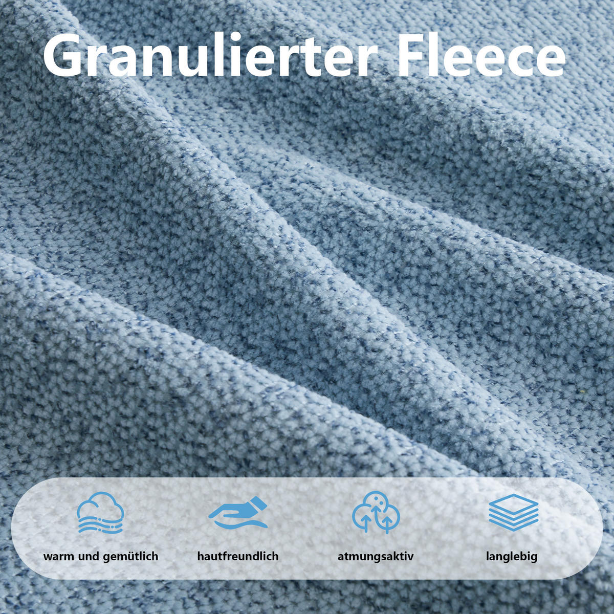 4-SITZER Sofa 366x165x79 cm aus granuliertem Fleece rahmenlos modular mit 2 Ottomans, blau - Blau, Textil (165/79/366cm)