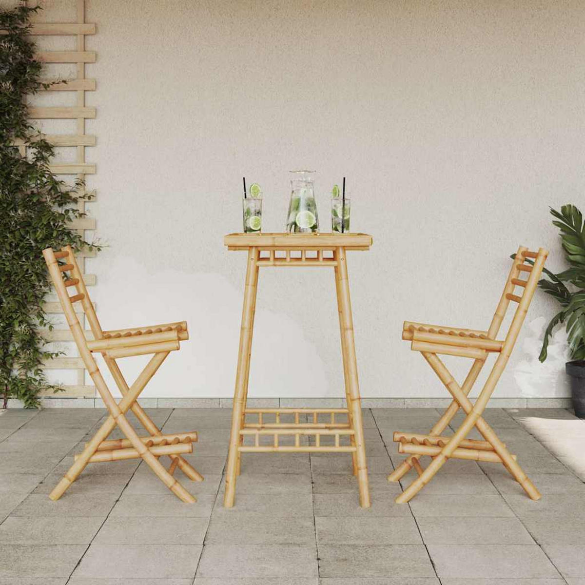 OUTDOOR-BARHOCKER Mit Fussstützen 2 Stk. KlaPPbar Bambus - Braun, Naturmaterialen (57.5/97/40cm) - vidaXL