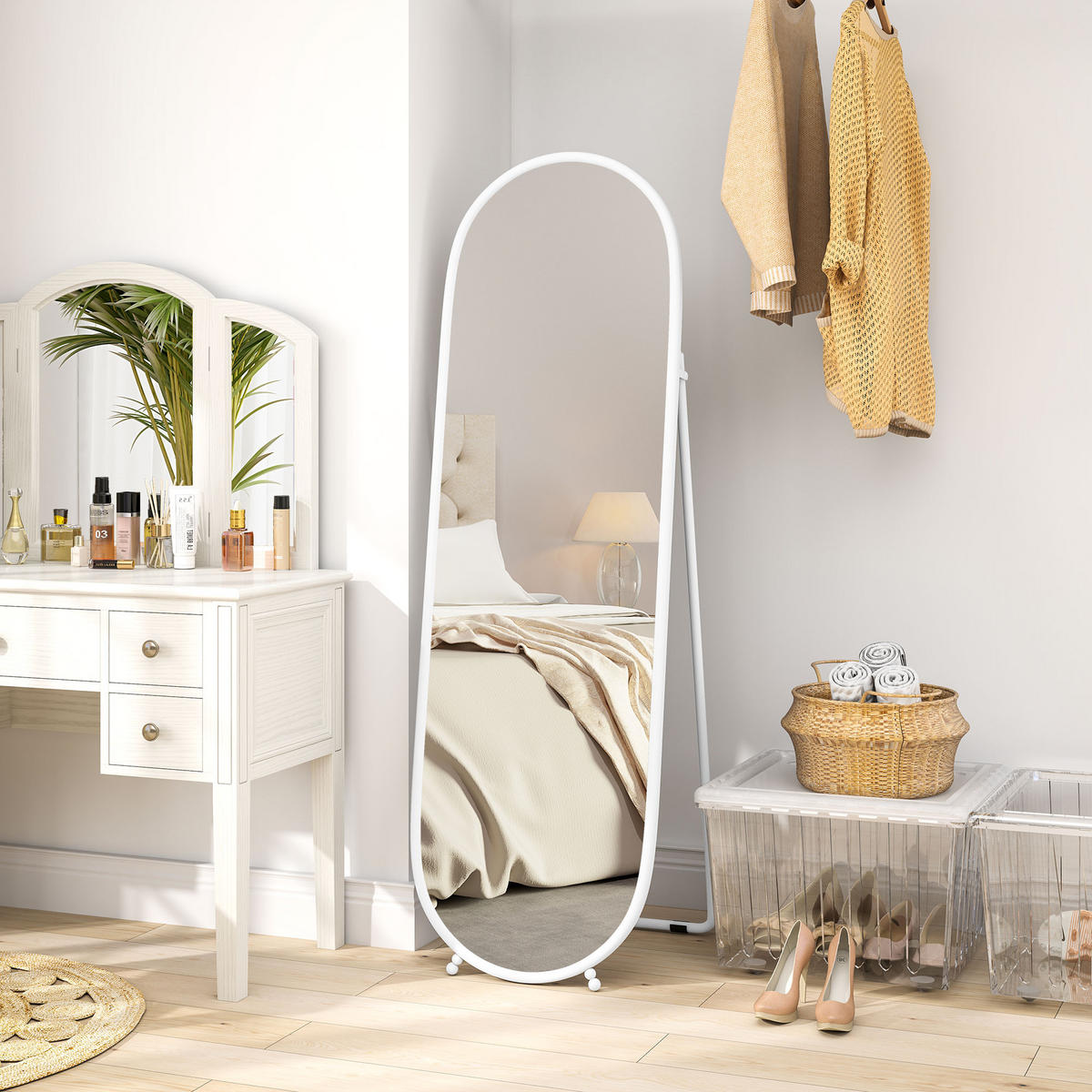 GANZKÖRPERSPIEGEL, 160 x 40 cm Wandspiegel mit Ständer, Weiß - Weiß, Metall (4/160/40cm) - HOMCOM