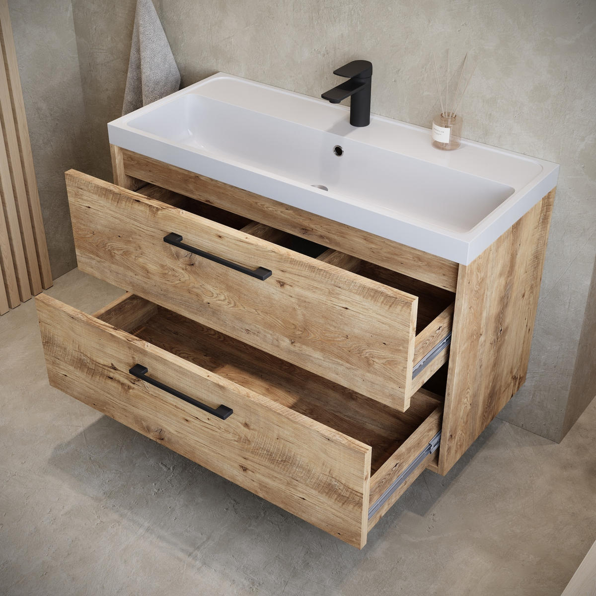 BADMÖBEL-SET Florence 2 Teile Kastanien Eiche - 80 x 35 x 51 cm - Eichefarben, Holz (80/55/40cm) - Badplaats