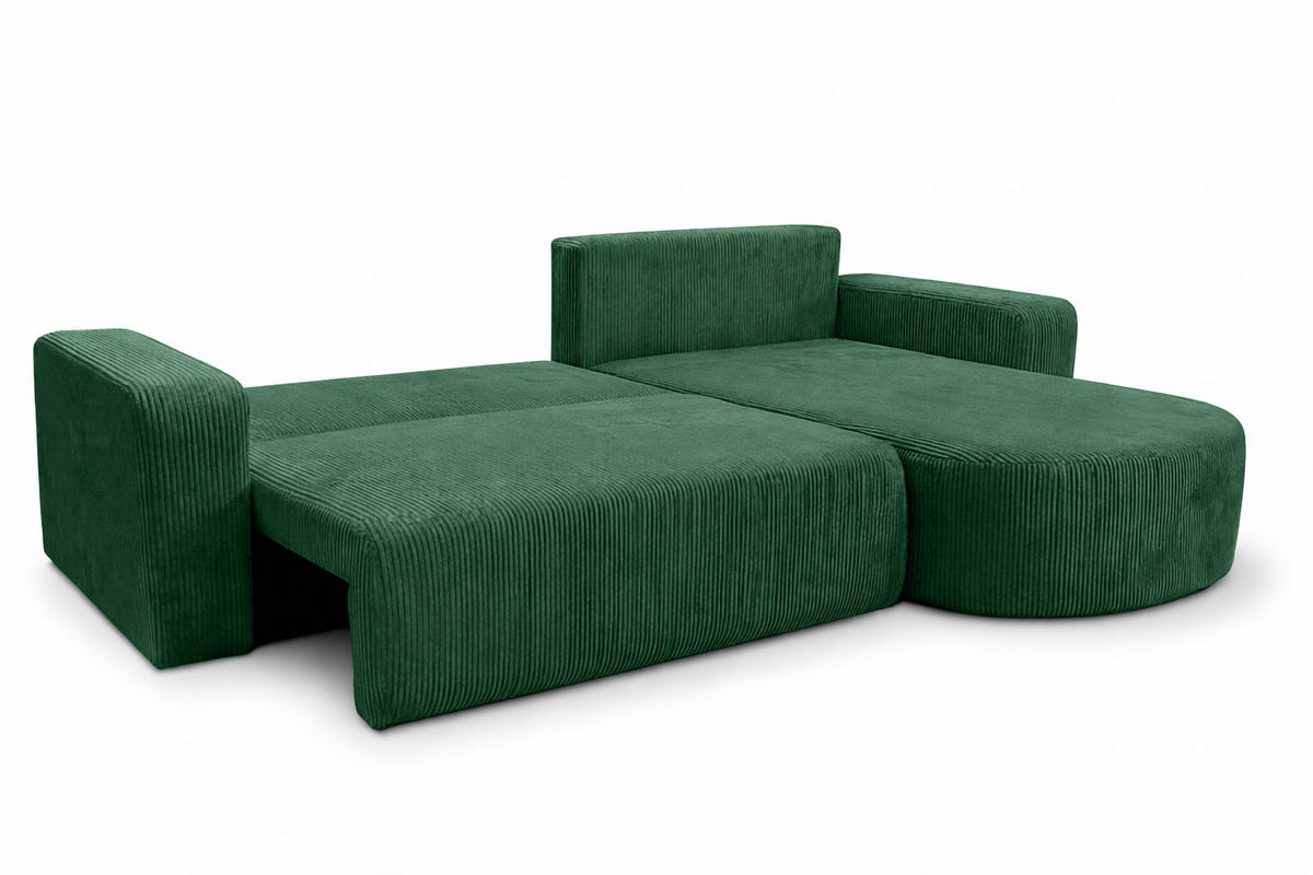 ECKSOFA Mit Schlaffunktion, Cordstoff Poso, Grün, Rechts, ROUND ONE XL - Grün, Holz (271/175cm) - Kaiser Möbel