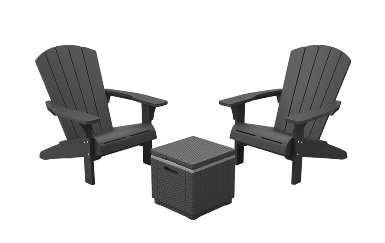 GARTENSTUHL Adirondack Troy - 2er Set mit Tisch - Grau, Kunststoff - Keter