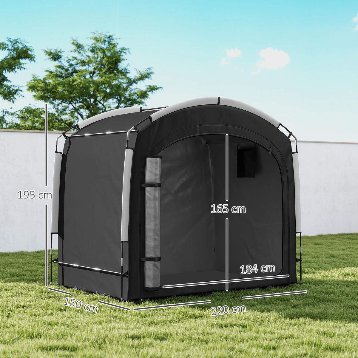 FAHRRADGARAGE DE-12734 220/150/195 cm mit 2 Seitentaschen Schwarz - Schwarz, Textil (150/195/220cm) - ComfortXL