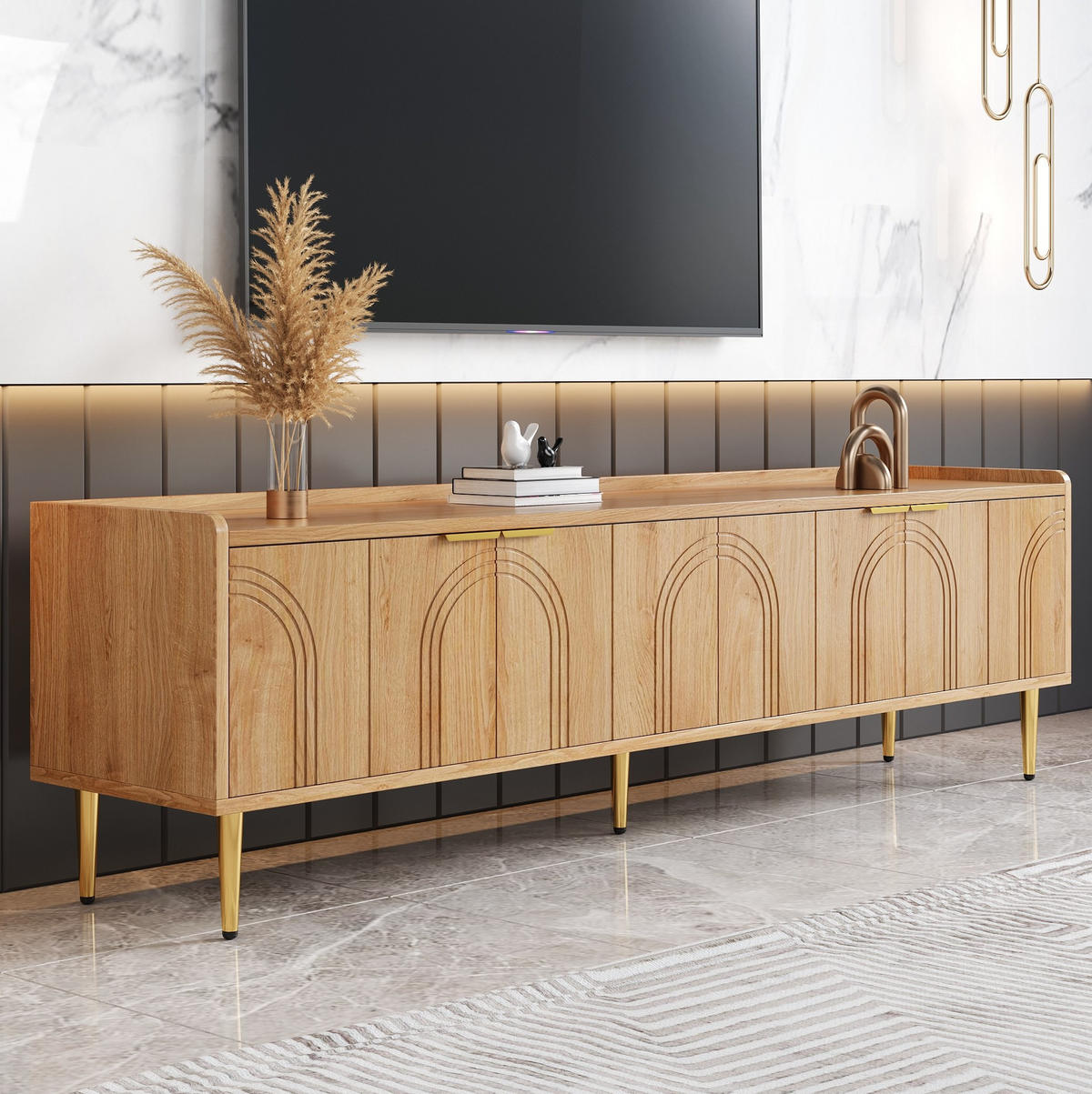 TV-LOWBOARD in Natur mit 3D-Türen und Kabeldurchführungen 170/35/47.5 cm - Naturfarben, Holzwerkstoff (170/47.5/35cm) - Redom