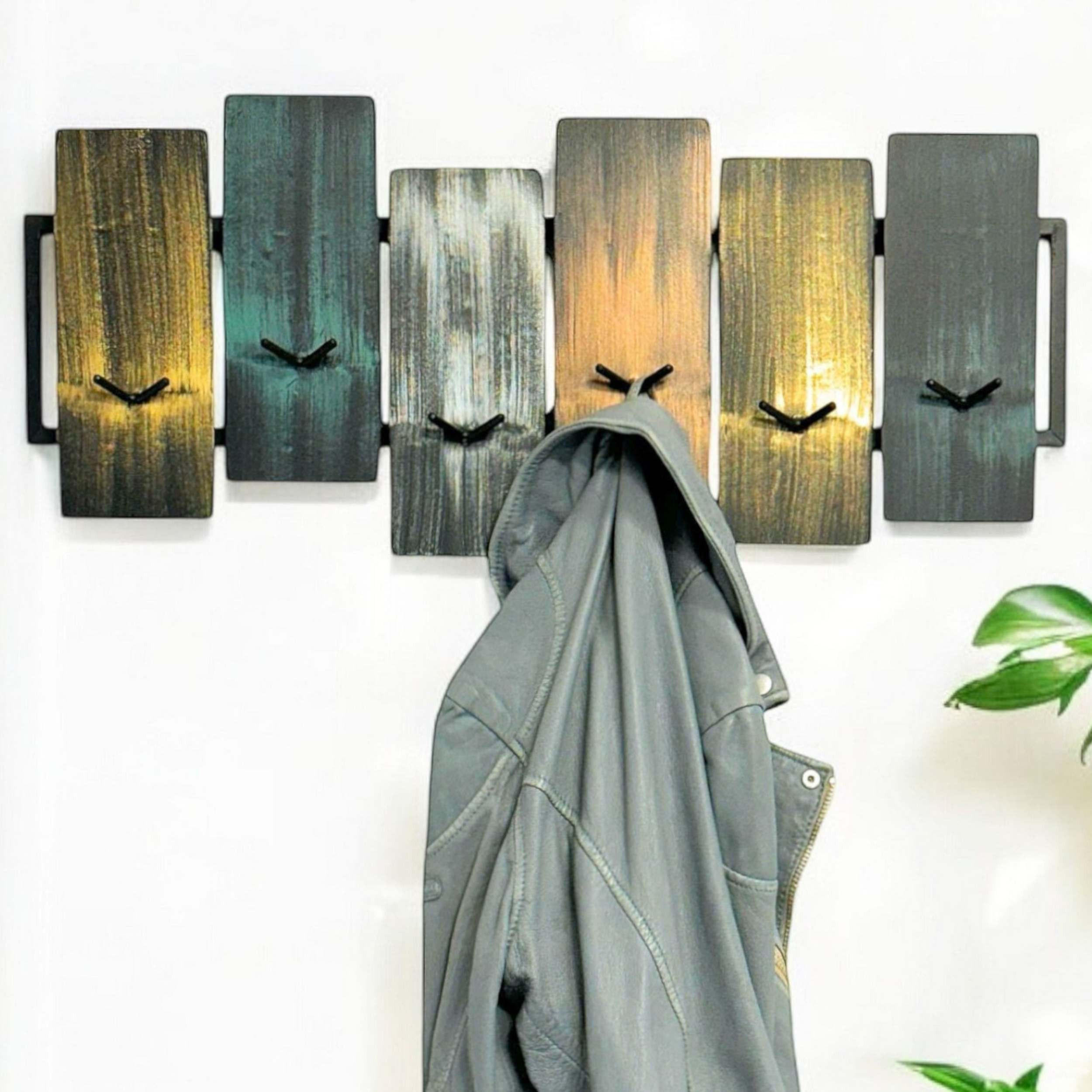 WANDGARDEROBE Schwarz Metall mit 12 Haken - Schwarz, Metall (68/30/7cm) - DanDiBo