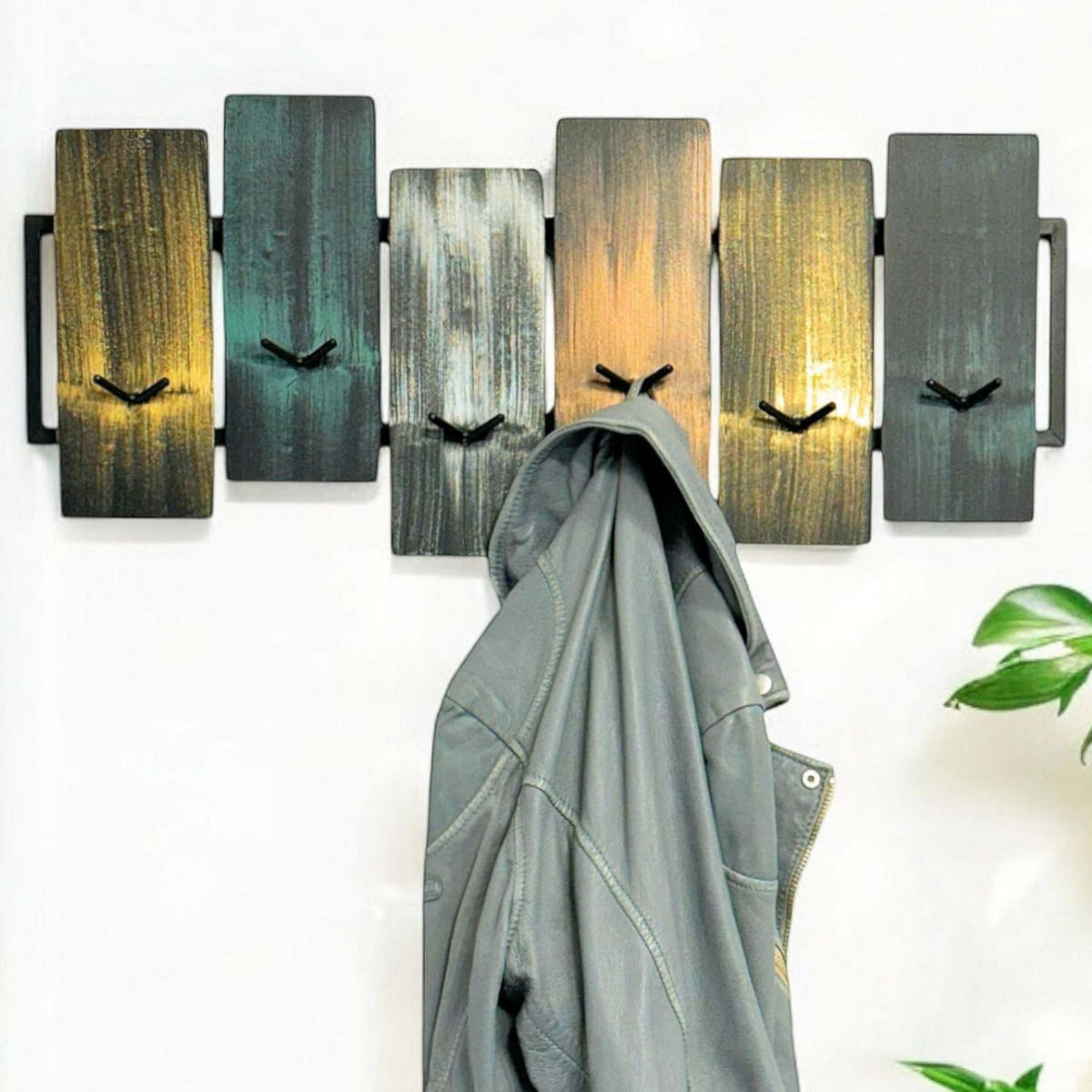 WANDGARDEROBE Schwarz Metall mit 12 Haken - Schwarz, Metall (68/30/7cm) - DanDiBo