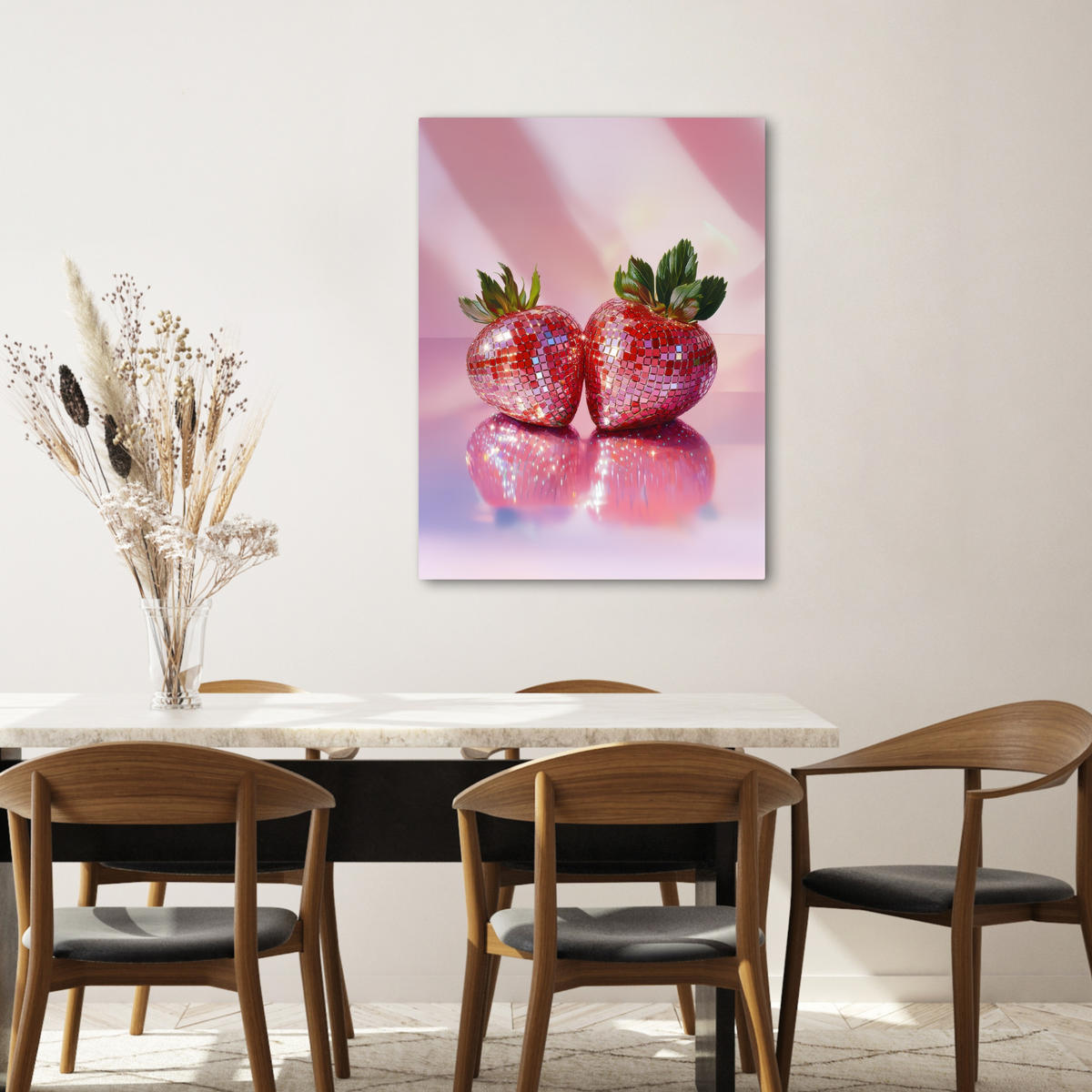 LEINWANDBILD Disco - Obst - Glitzer - Erdbeere 60x80 cm - Pink, Textil (60/80cm) - MuchoWow