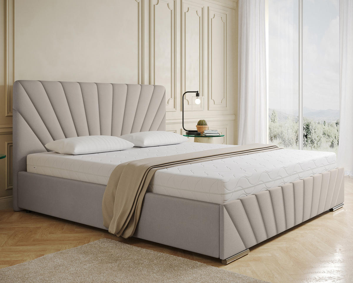 POLSTERBETT Ray 180 x 200 cm mit Bettkasten und Lattenrost, Federkernmatratze- beige - Beige, Holz (180/200cm) - Homesy