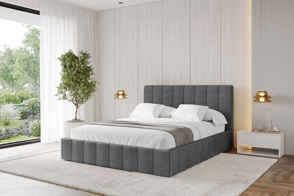 POLSTERBETT mit Bettkasten und Lattenrost, Boxbett ohne Matratze - FINO 160x200 Dunkelgrau - Anthrazit, Holzwerkstoff/Textil (160/200cm) - ALTDECOR