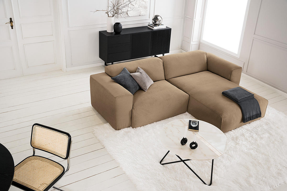 1,5-SITZER ECKSOFA mit Longchair - Taupe/Schwarz, Kunststoff/Textil (260/173cm) - home24