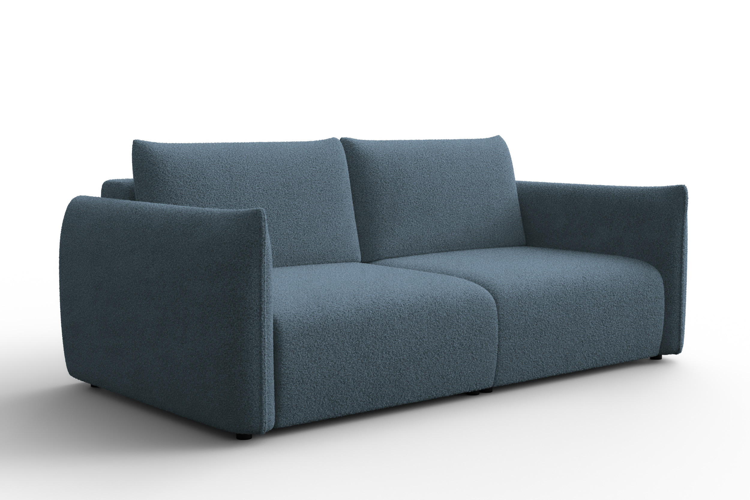 SOFA TAUER 3-Sitzer, Bouclé-Stoff blau - Blau/Schwarz, Holz/Textil (206/84/112cm) - Courtois Laville