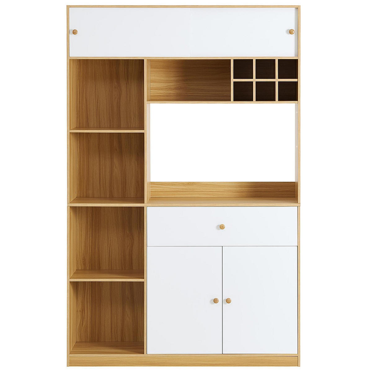 BUFFET mit LED B115×T35×H180cm,Weiß+Natur - Naturfarben, Holz (35/180/115cm) - KOMHTOM