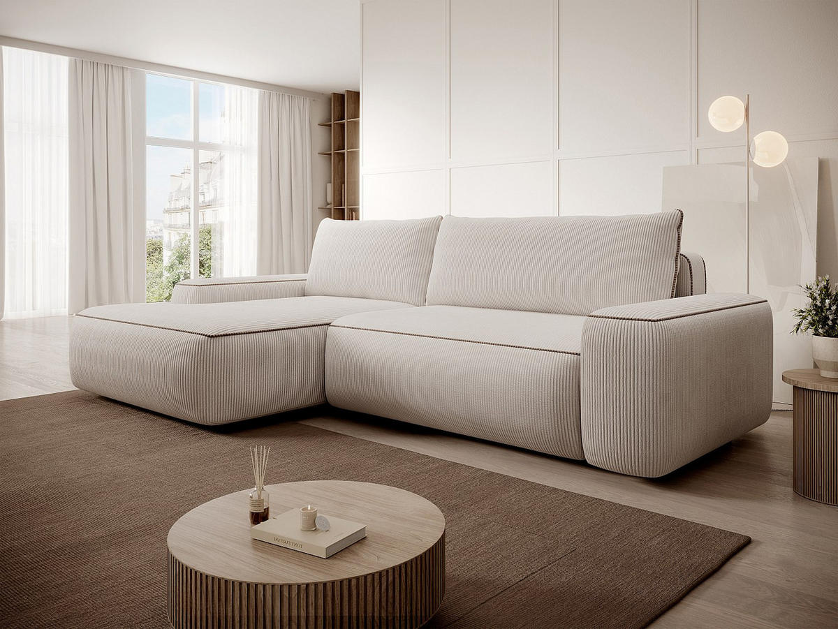 SCHLAFSOFA - 4 Personen-Sitzer - Samt, Stoff - Beige - - Beige, Textil (264/87/162cm) - Vente-Unique