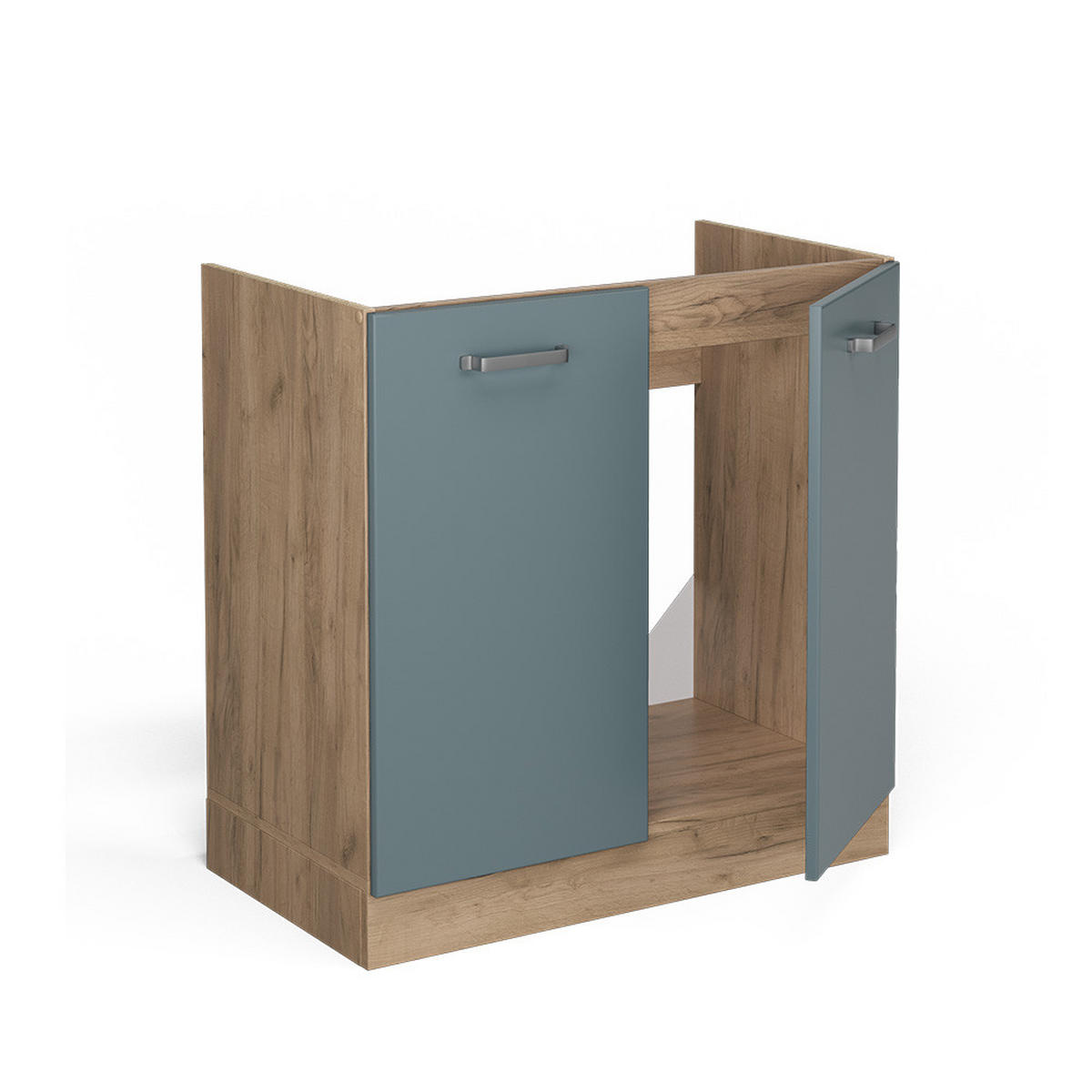 SPÜLENUNTERSCHRANK R-Line Blau-Grau 80 cm, AP Anthrazit - Eiche Wotan/Blaugrau, Holzwerkstoff (80/81.6/60cm) - Vicco