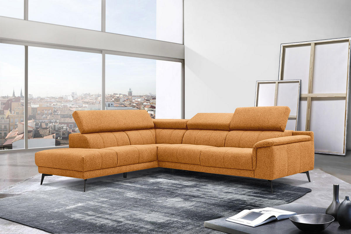ECKSOFA FIERO 5-Sitzer, orange - Schwarz/Orange, Holzwerkstoff/Textil (158/269cm) - Courtois Laville