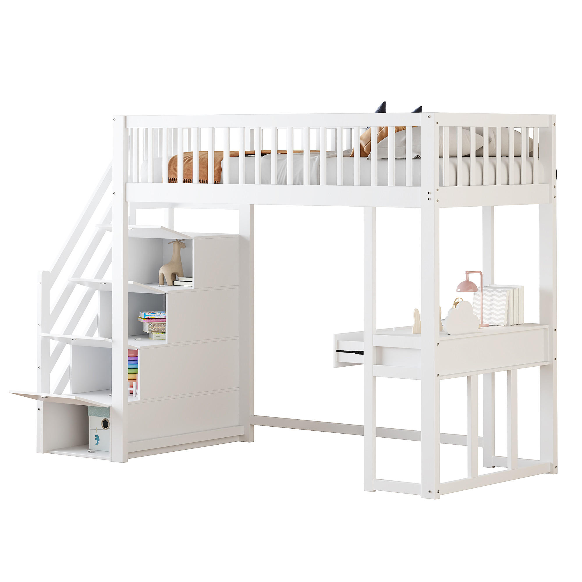 HOCHBETT 90x200 cm Tisch Treppe weiß - Weiß, Holz (90/200cm) - LEBENLANG