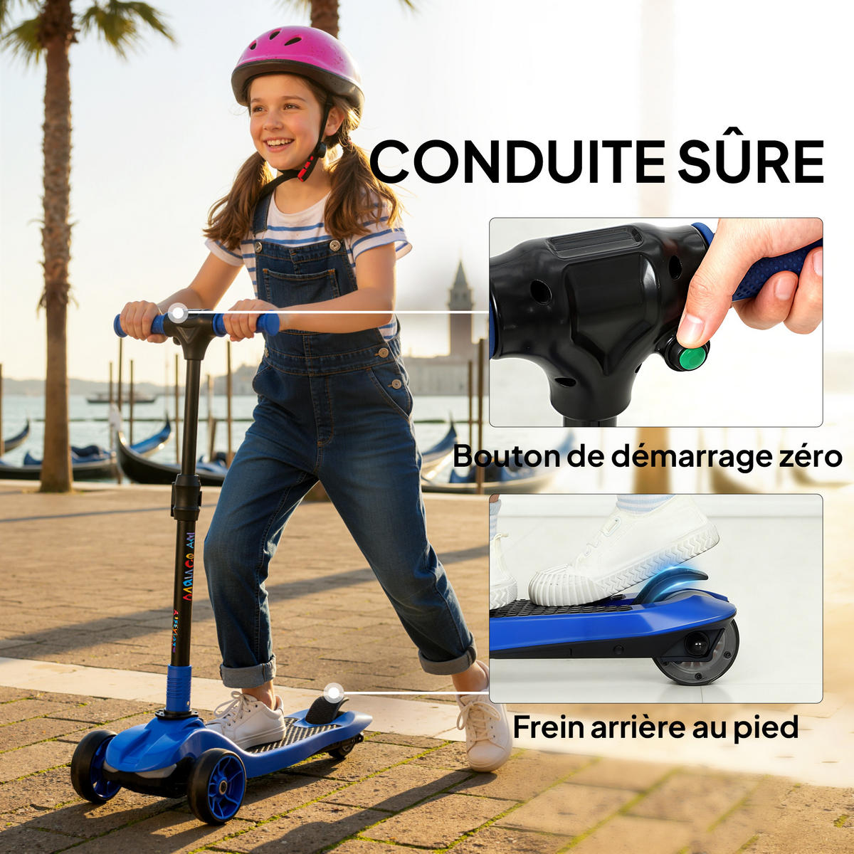 KINDERSCOOTER DE-16991 3 Räder klappbar mit LED Blau - Blau, Metall (64/29/83cm) - ComfortXL