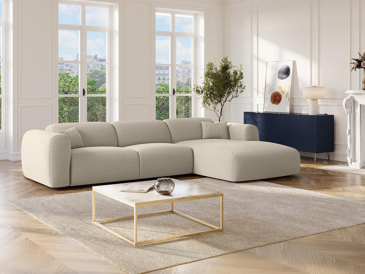ECKSOFA mit Express-Schlaffunktion - Ecke rechts - Stoff meliert - Beige - POGNI - Beige, Textil (299/165cm) - Vente-Unique