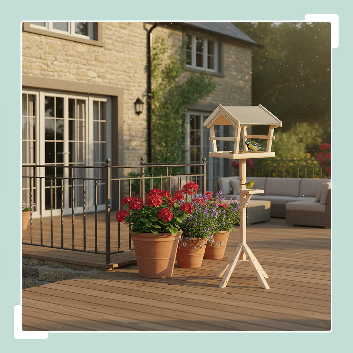VOGELFUTTERHAUS - Hellbraun, Holz/Metall (36/121/30cm) - Relaxdays